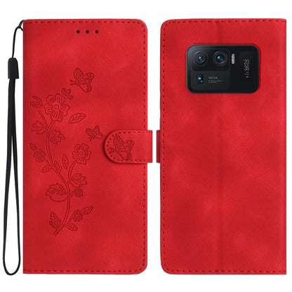 For Xiaomi Mi 11 Ultra Wallet Phone Shell Imprinted Flower Anti-Scratch Leather Mobile Phone Stand Case