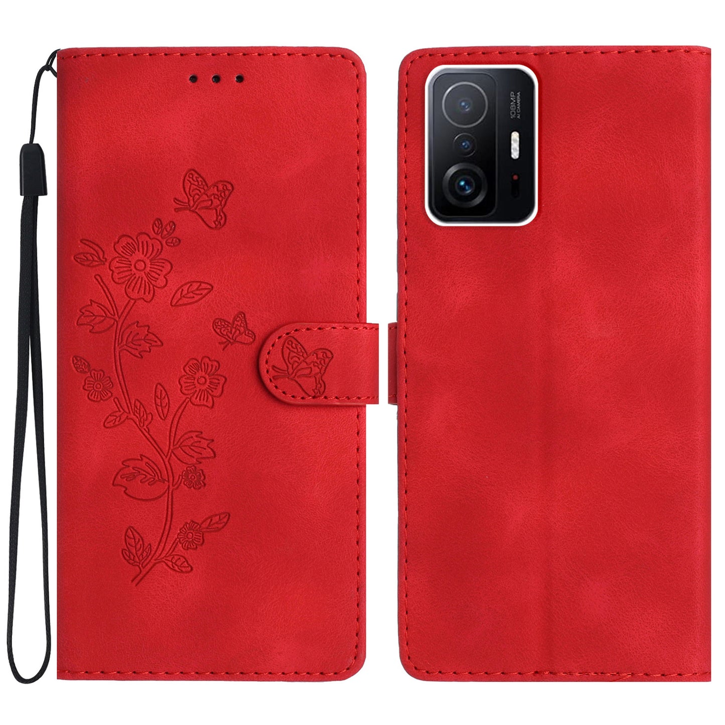 For Xiaomi 11T Pro 5G / 11T 5G Phone Cover Shell TPU+PU Leather Wallet Stand Imprinted Flower Cell Phone Case