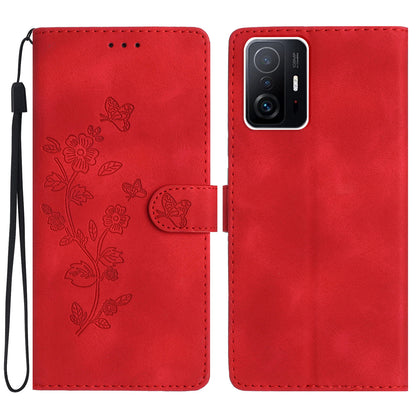 For Xiaomi 11T Pro 5G / 11T 5G Phone Cover Shell TPU+PU Leather Wallet Stand Imprinted Flower Cell Phone Case