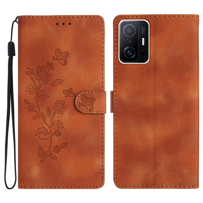 For Xiaomi 11T Pro 5G / 11T 5G Phone Cover Shell TPU+PU Leather Wallet Stand Imprinted Flower Cell Phone Case