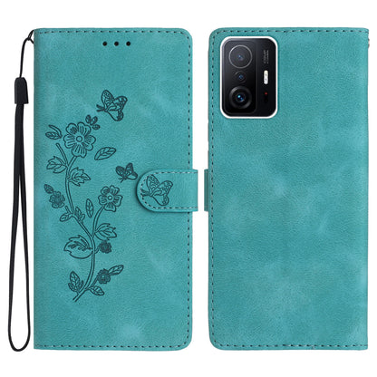 For Xiaomi 11T Pro 5G / 11T 5G Phone Cover Shell TPU+PU Leather Wallet Stand Imprinted Flower Cell Phone Case