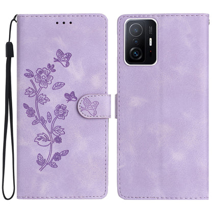 For Xiaomi 11T Pro 5G / 11T 5G Phone Cover Shell TPU+PU Leather Wallet Stand Imprinted Flower Cell Phone Case