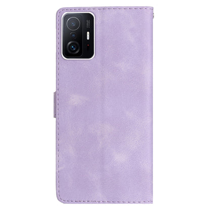 For Xiaomi 11T Pro 5G / 11T 5G Phone Cover Shell TPU+PU Leather Wallet Stand Imprinted Flower Cell Phone Case