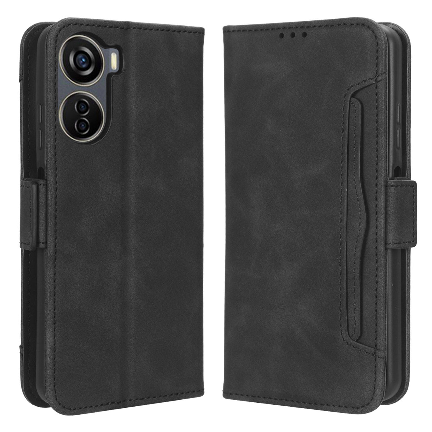 For ZTE Axon 40 Lite PU Leather Case Multiple Card Slots Phone Cover with Stand Wallet