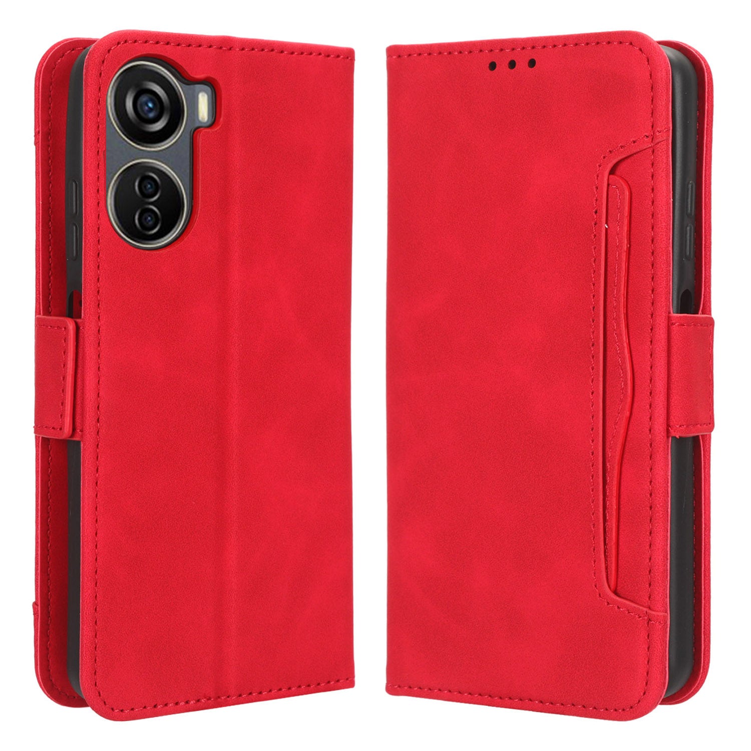 For ZTE Axon 40 Lite PU Leather Case Multiple Card Slots Phone Cover with Stand Wallet