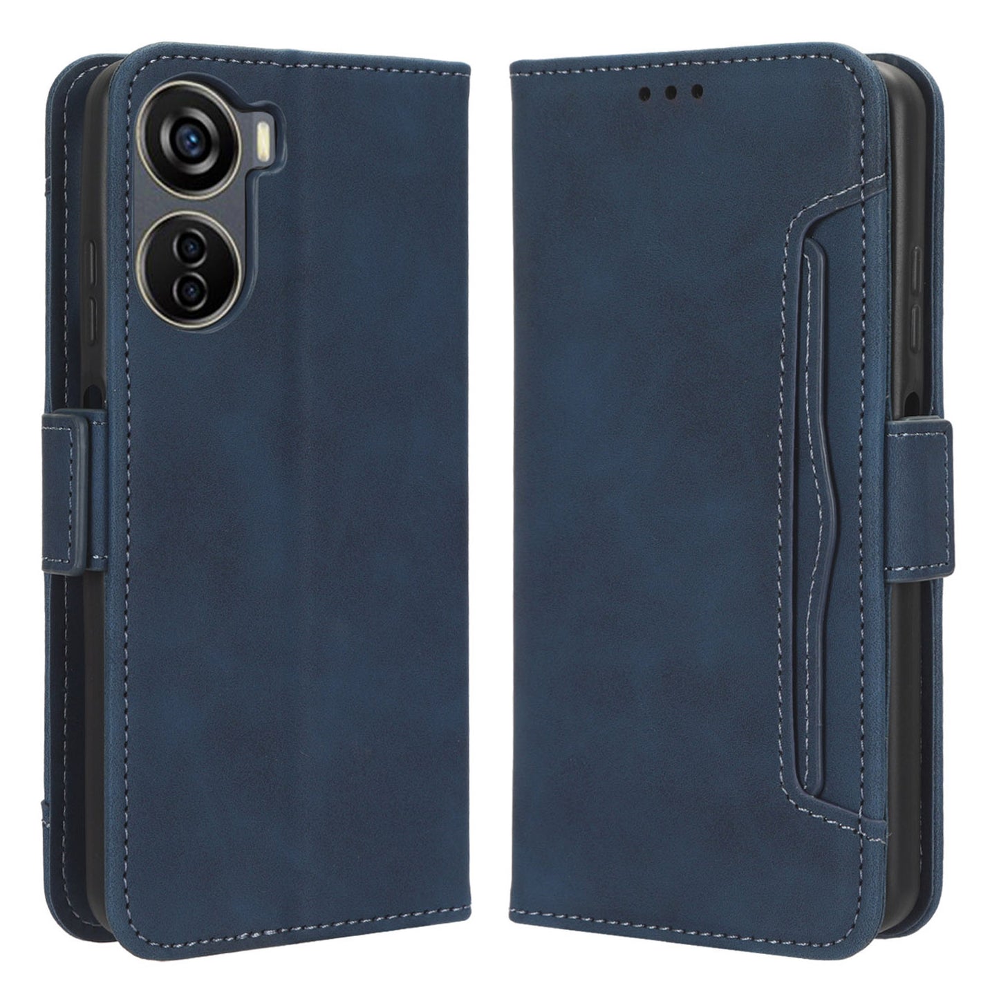For ZTE Axon 40 Lite PU Leather Case Multiple Card Slots Phone Cover with Stand Wallet