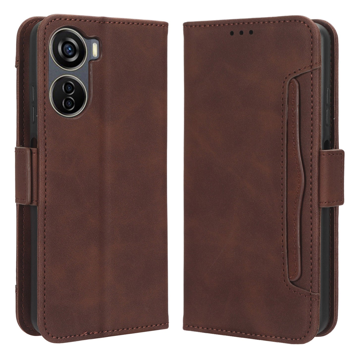 For ZTE Axon 40 Lite PU Leather Case Multiple Card Slots Phone Cover with Stand Wallet