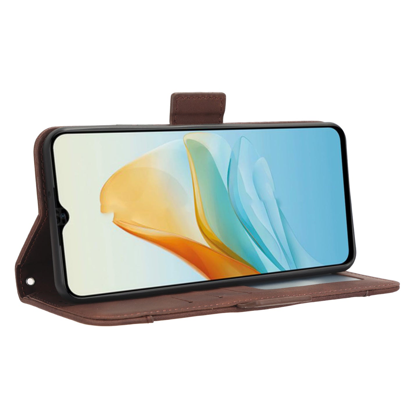 For ZTE Axon 40 Lite PU Leather Case Multiple Card Slots Phone Cover with Stand Wallet