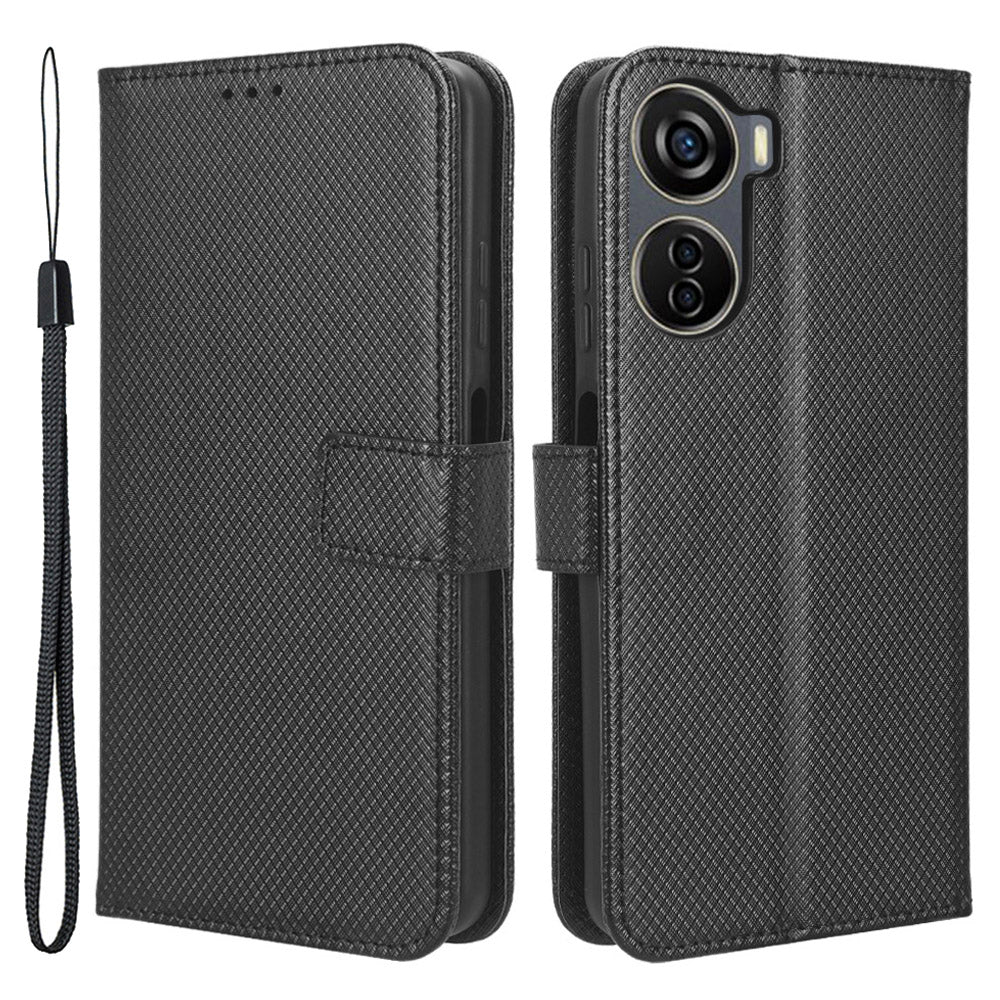 For ZTE Axon 40 Lite PU Leather Phone Case Stand Wallet Diamond Texture Phone Cover