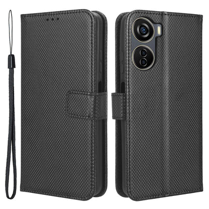 For ZTE Axon 40 Lite PU Leather Phone Case Stand Wallet Diamond Texture Phone Cover