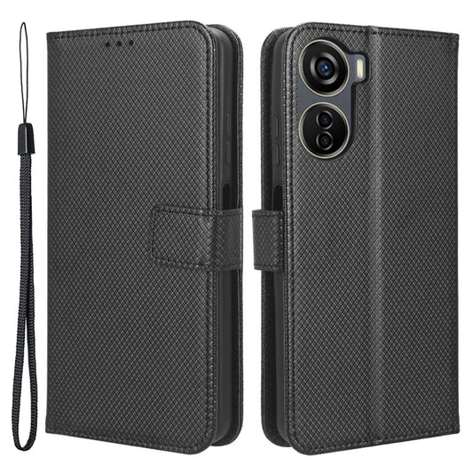 For ZTE Axon 40 Lite PU Leather Phone Case Stand Wallet Diamond Texture Phone Cover