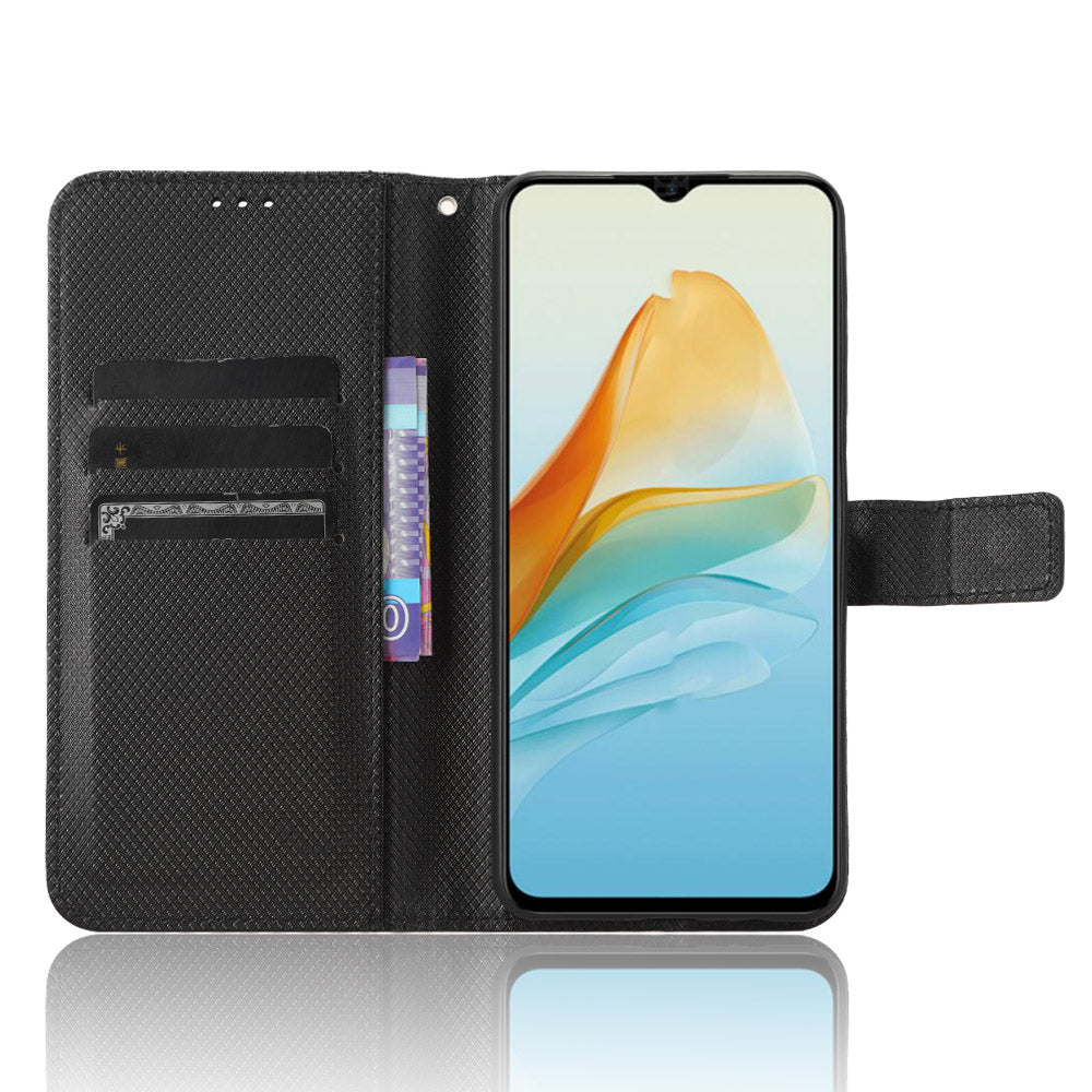 For ZTE Axon 40 Lite PU Leather Phone Case Stand Wallet Diamond Texture Phone Cover