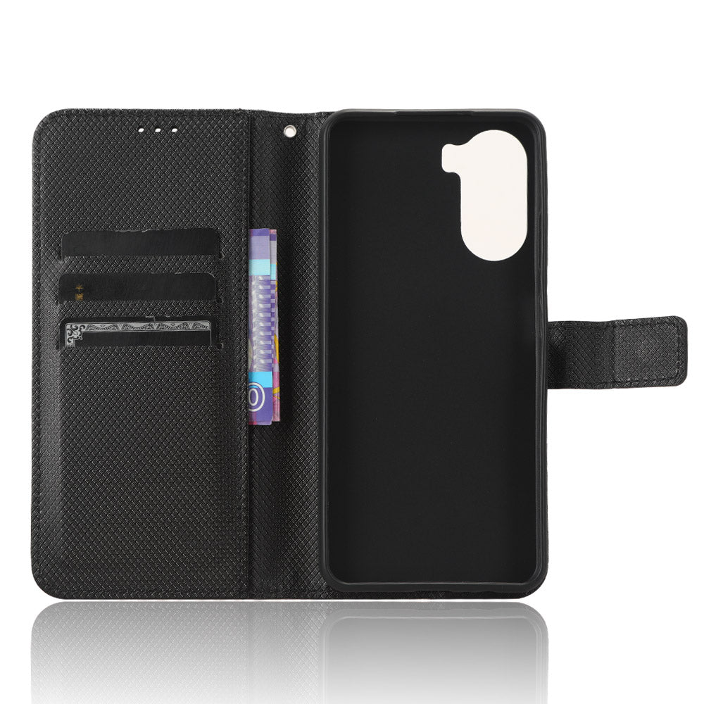 For ZTE Axon 40 Lite PU Leather Phone Case Stand Wallet Diamond Texture Phone Cover