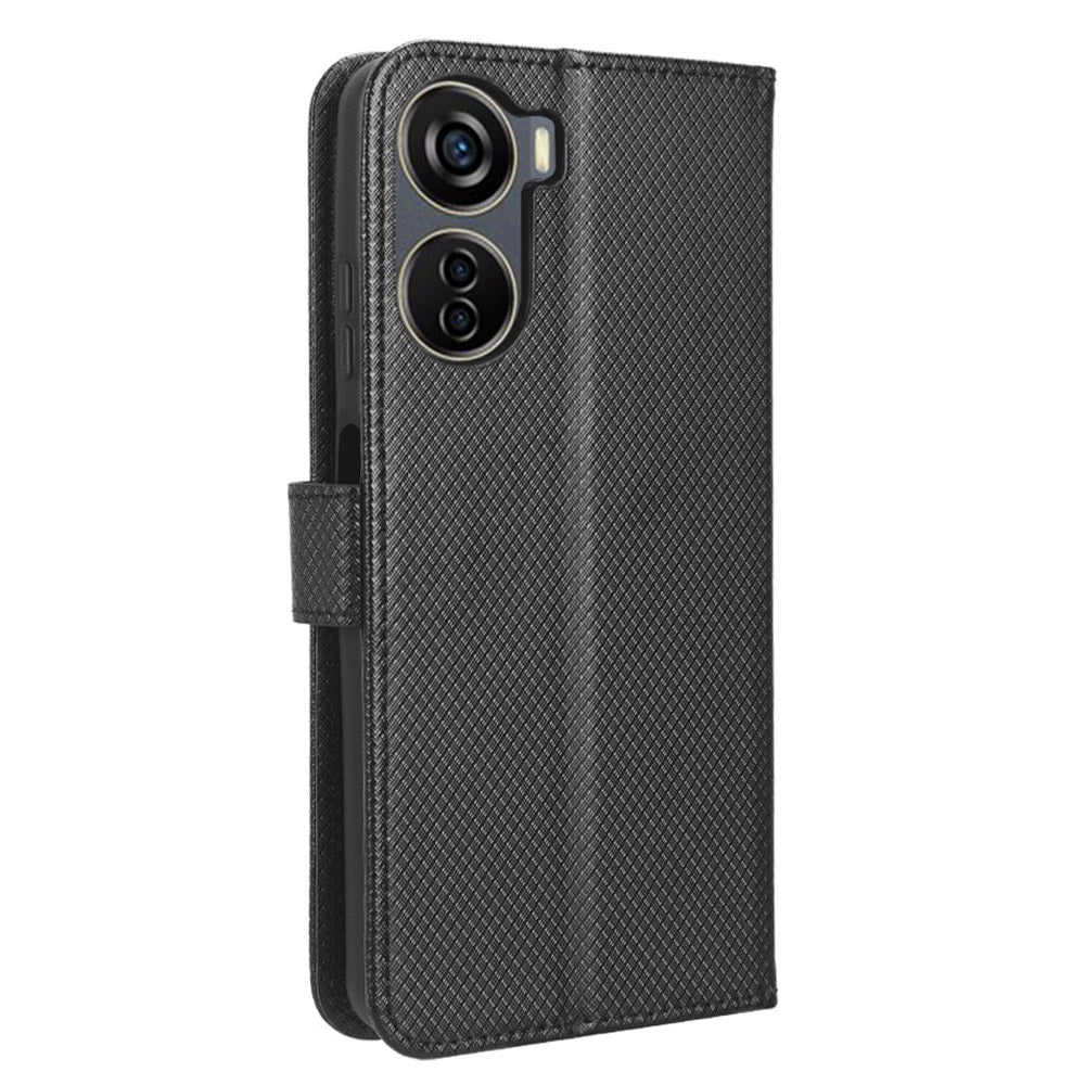 For ZTE Axon 40 Lite PU Leather Phone Case Stand Wallet Diamond Texture Phone Cover