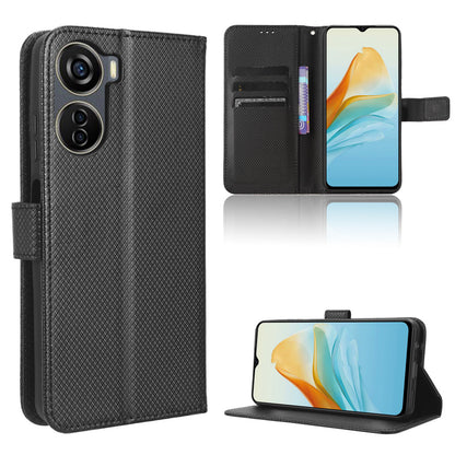For ZTE Axon 40 Lite PU Leather Phone Case Stand Wallet Diamond Texture Phone Cover