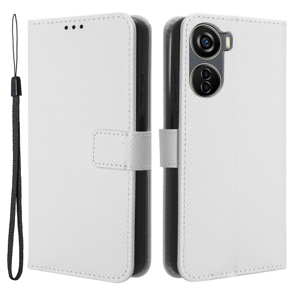 For ZTE Axon 40 Lite PU Leather Phone Case Stand Wallet Diamond Texture Phone Cover