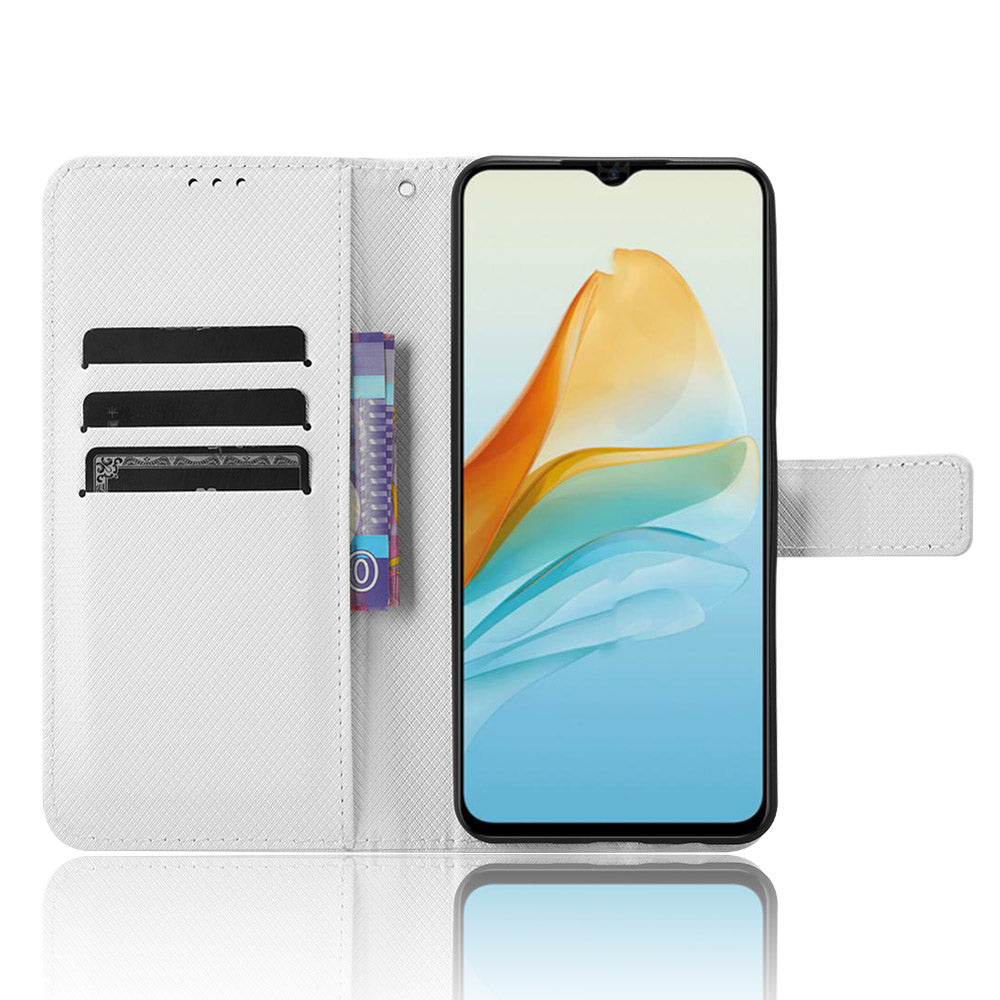 For ZTE Axon 40 Lite PU Leather Phone Case Stand Wallet Diamond Texture Phone Cover