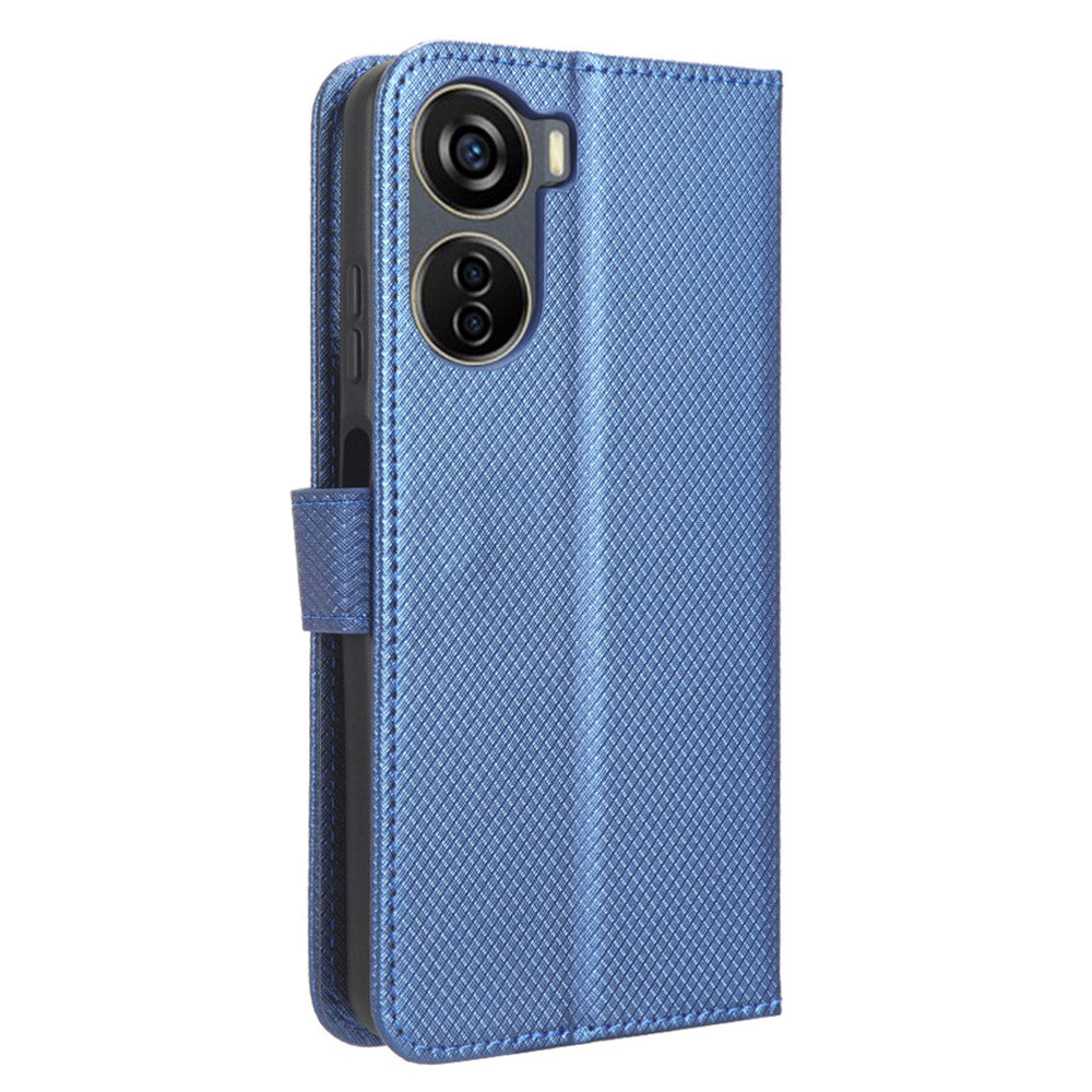 For ZTE Axon 40 Lite PU Leather Phone Case Stand Wallet Diamond Texture Phone Cover