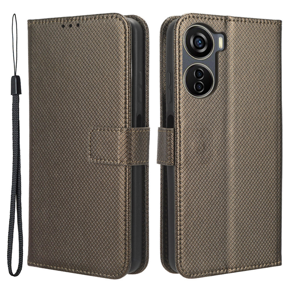 For ZTE Axon 40 Lite PU Leather Phone Case Stand Wallet Diamond Texture Phone Cover