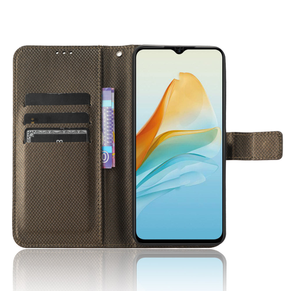 For ZTE Axon 40 Lite PU Leather Phone Case Stand Wallet Diamond Texture Phone Cover