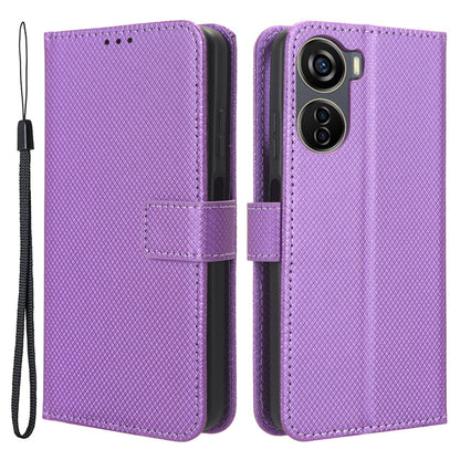 For ZTE Axon 40 Lite PU Leather Phone Case Stand Wallet Diamond Texture Phone Cover