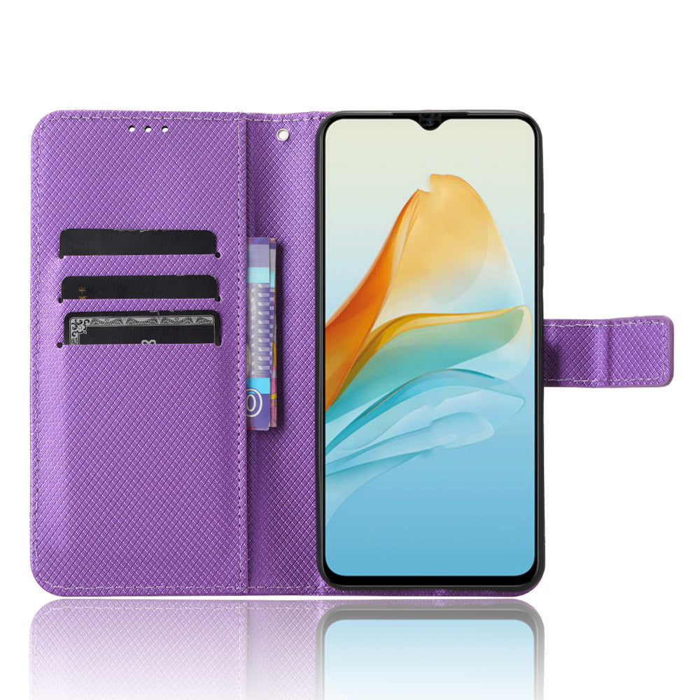 For ZTE Axon 40 Lite PU Leather Phone Case Stand Wallet Diamond Texture Phone Cover