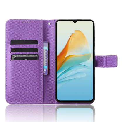 For ZTE Axon 40 Lite PU Leather Phone Case Stand Wallet Diamond Texture Phone Cover