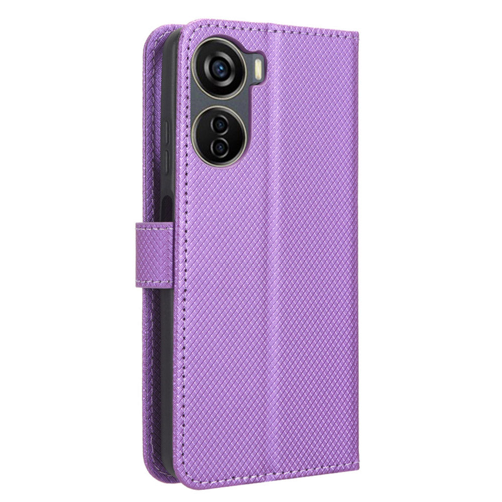 For ZTE Axon 40 Lite PU Leather Phone Case Stand Wallet Diamond Texture Phone Cover