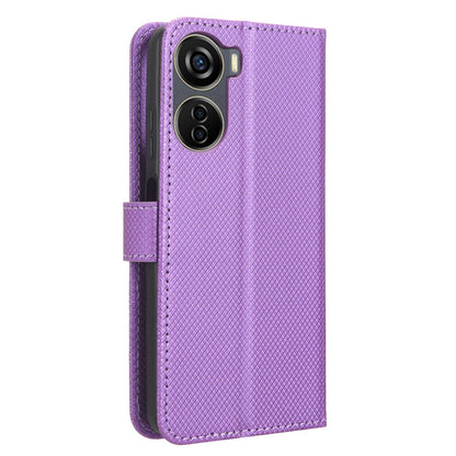 For ZTE Axon 40 Lite PU Leather Phone Case Stand Wallet Diamond Texture Phone Cover