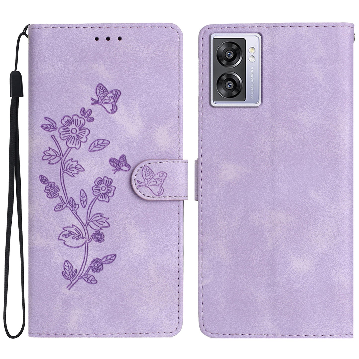 For Oppo A57 4G / A57 (2022) 5G / A77 5G Imprint Flower Cover Leather Wallet Stand Shockproof Cell Phone Case