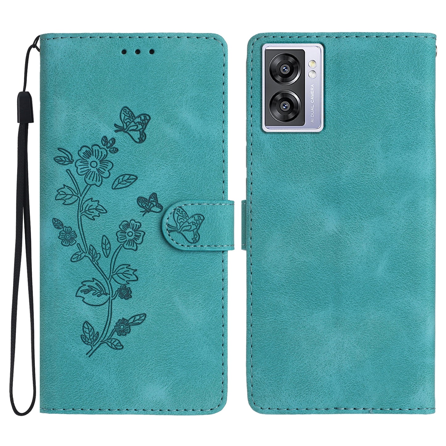 For Oppo A57 4G / A57 (2022) 5G / A77 5G Imprint Flower Cover Leather Wallet Stand Shockproof Cell Phone Case
