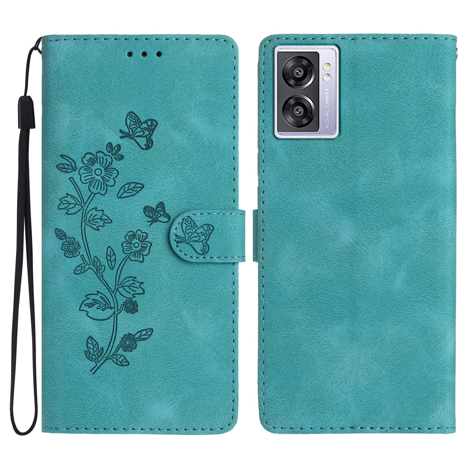 For Oppo A57 4G / A57 (2022) 5G / A77 5G Imprint Flower Cover Leather Wallet Stand Shockproof Cell Phone Case