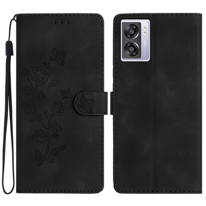 For Oppo A57 4G / A57 (2022) 5G / A77 5G Imprint Flower Cover Leather Wallet Stand Shockproof Cell Phone Case