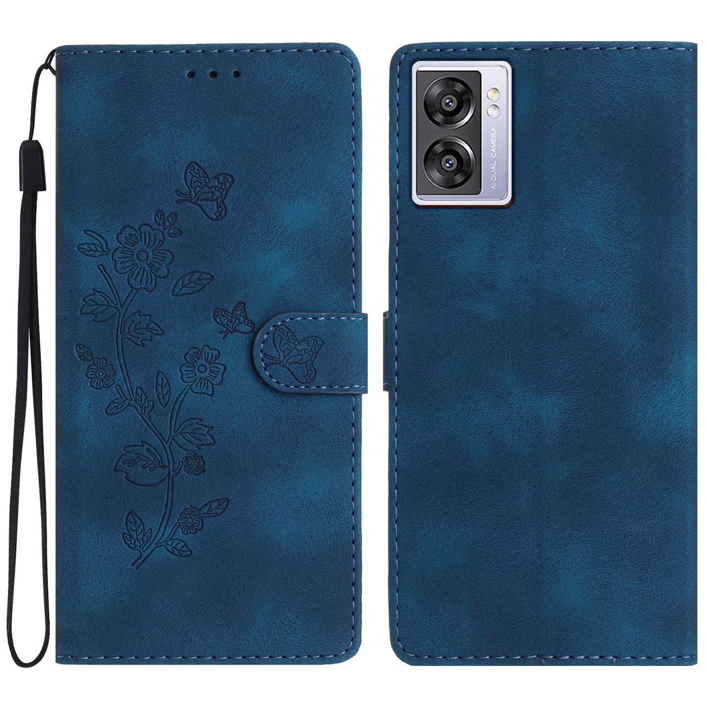 For Oppo A57 4G / A57 (2022) 5G / A77 5G Imprint Flower Cover Leather Wallet Stand Shockproof Cell Phone Case