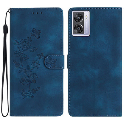 For Oppo A57 4G / A57 (2022) 5G / A77 5G Imprint Flower Cover Leather Wallet Stand Shockproof Cell Phone Case