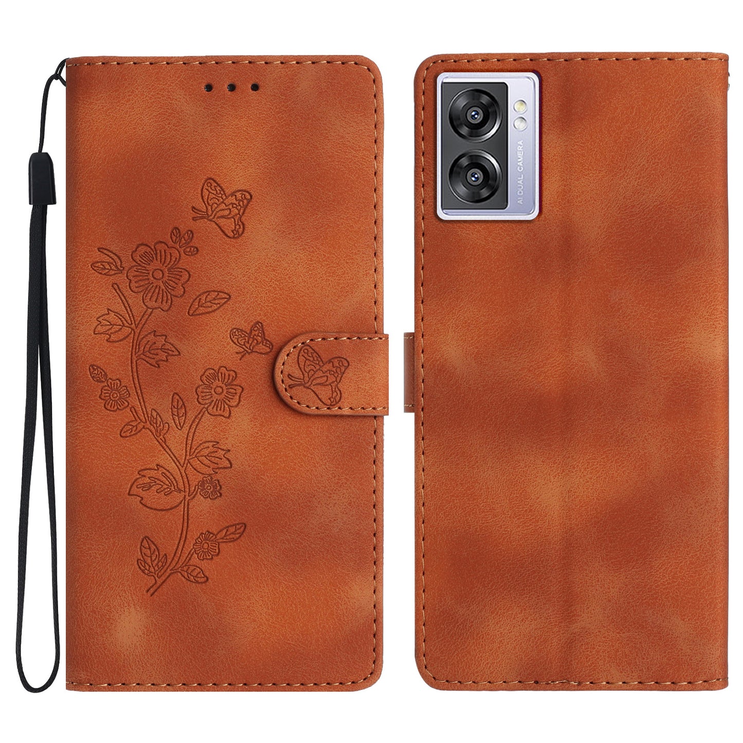 For Oppo A57 4G / A57 (2022) 5G / A77 5G Imprint Flower Cover Leather Wallet Stand Shockproof Cell Phone Case