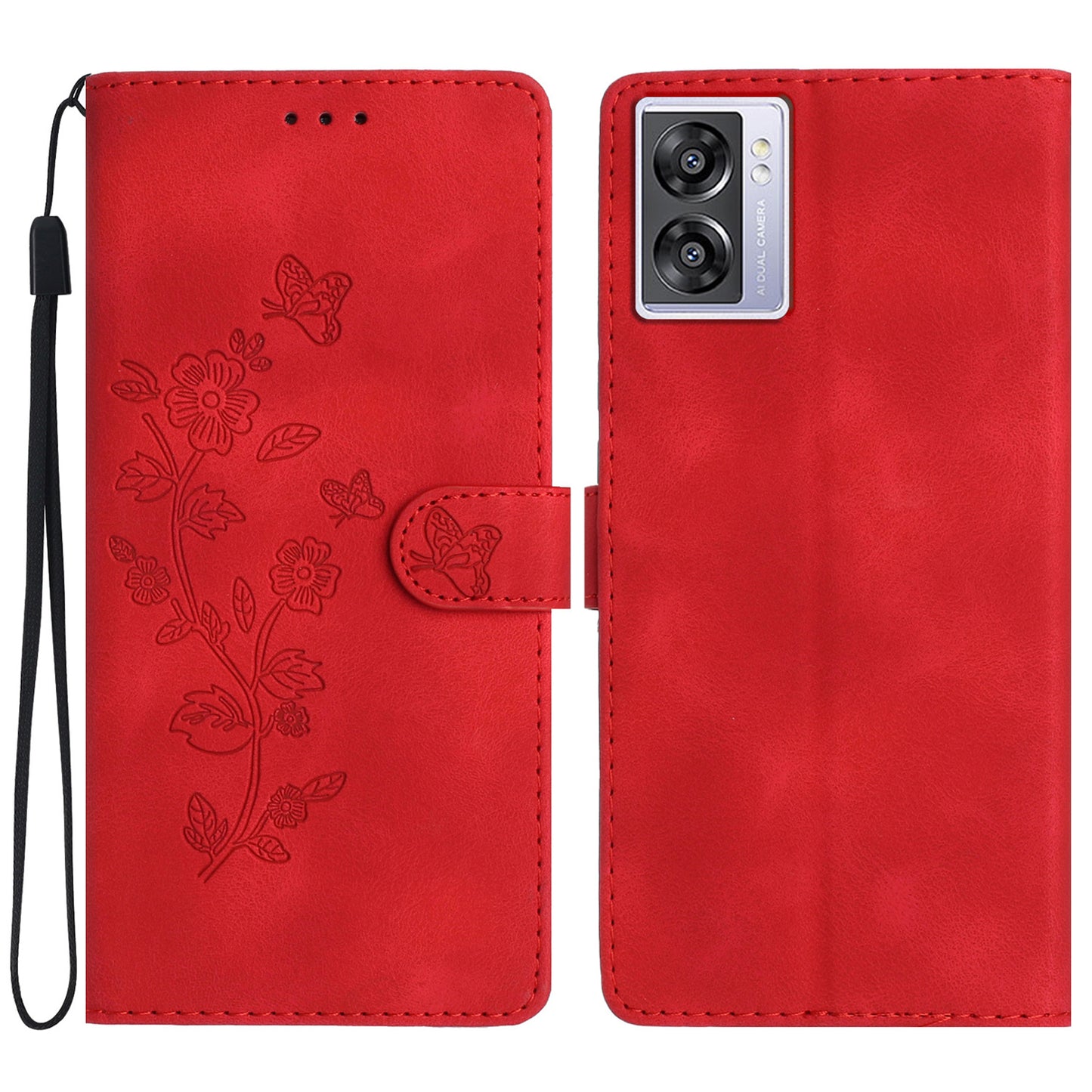 For Oppo A57 4G / A57 (2022) 5G / A77 5G Imprint Flower Cover Leather Wallet Stand Shockproof Cell Phone Case