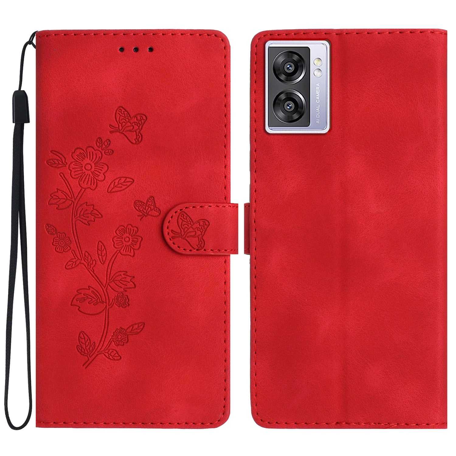 For Oppo A57 4G / A57 (2022) 5G / A77 5G Imprint Flower Cover Leather Wallet Stand Shockproof Cell Phone Case