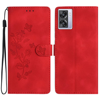 For Oppo A57 4G / A57 (2022) 5G / A77 5G Imprint Flower Cover Leather Wallet Stand Shockproof Cell Phone Case