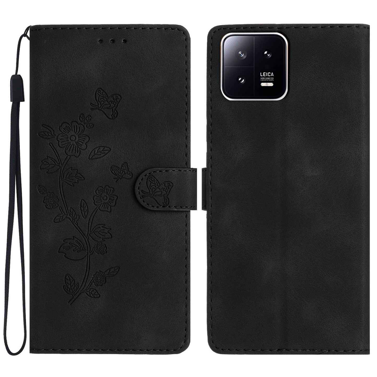 PU Leather Wallet Case for Xiaomi 13 , Full Protection Flower Imprint Stand Phone Cover