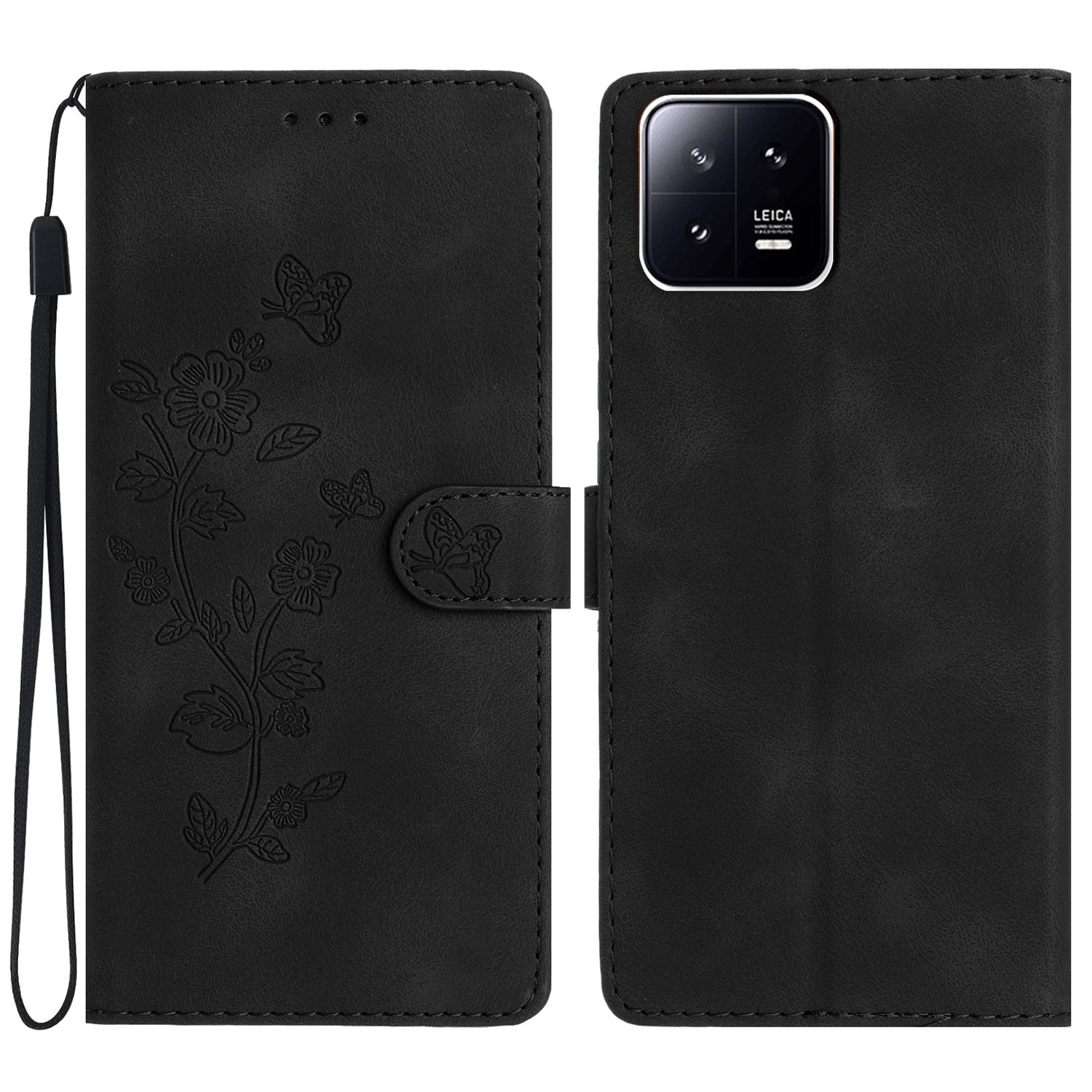 PU Leather Wallet Case for Xiaomi 13 , Full Protection Flower Imprint Stand Phone Cover
