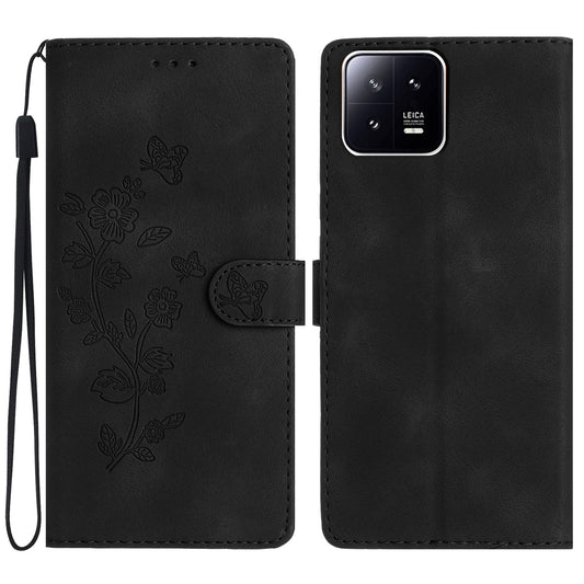PU Leather Wallet Case for Xiaomi 13 , Full Protection Flower Imprint Stand Phone Cover