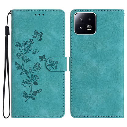 PU Leather Wallet Case for Xiaomi 13 , Full Protection Flower Imprint Stand Phone Cover