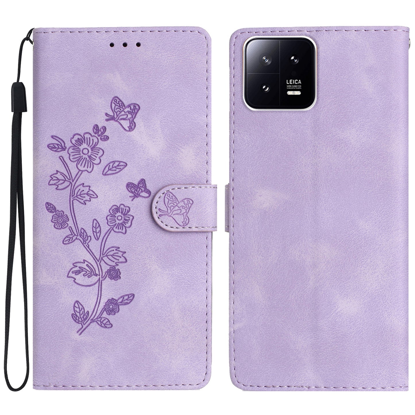 PU Leather Wallet Case for Xiaomi 13 , Full Protection Flower Imprint Stand Phone Cover