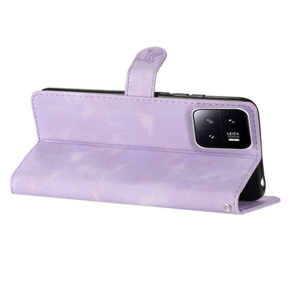 PU Leather Wallet Case for Xiaomi 13 , Full Protection Flower Imprint Stand Phone Cover