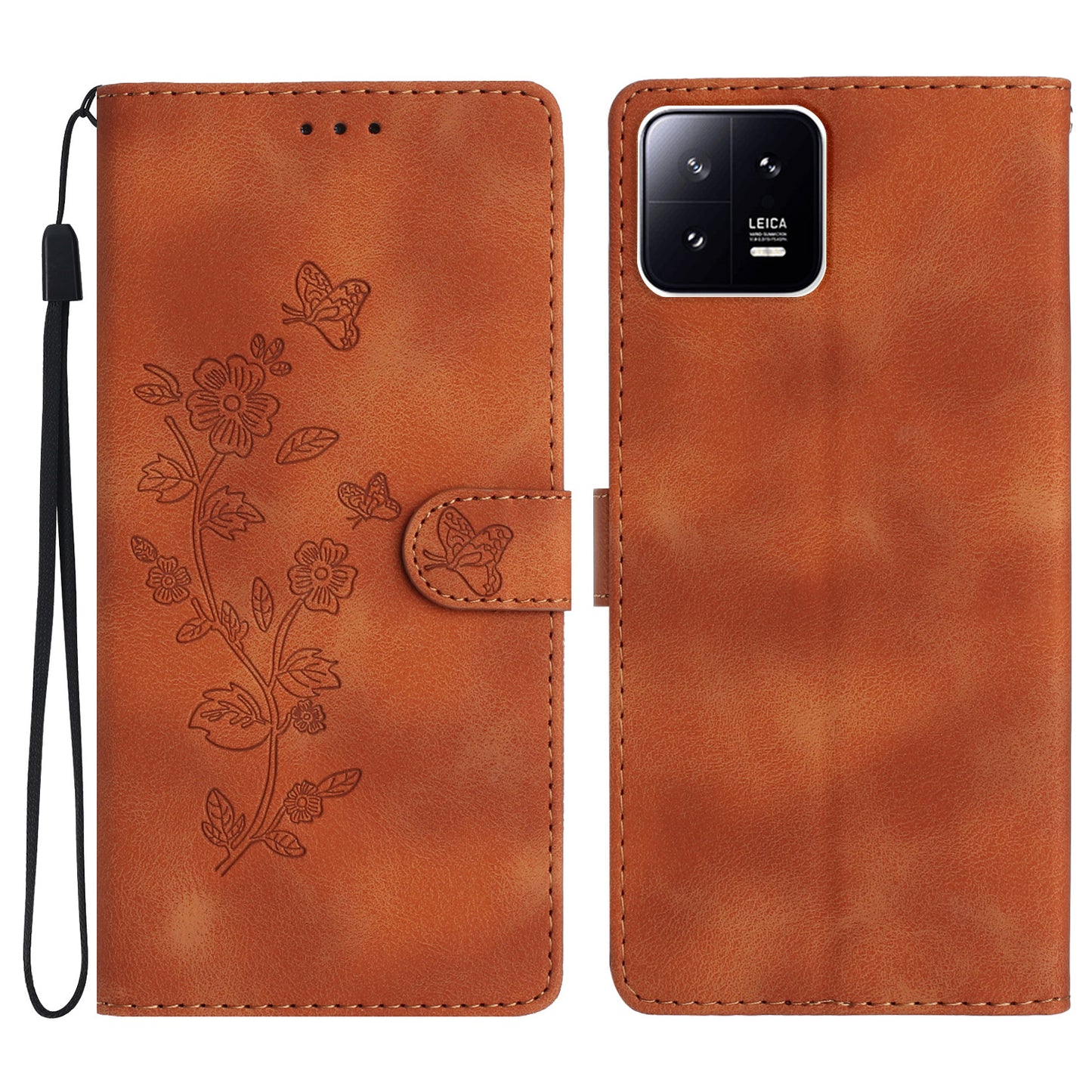 PU Leather Wallet Case for Xiaomi 13 , Full Protection Flower Imprint Stand Phone Cover