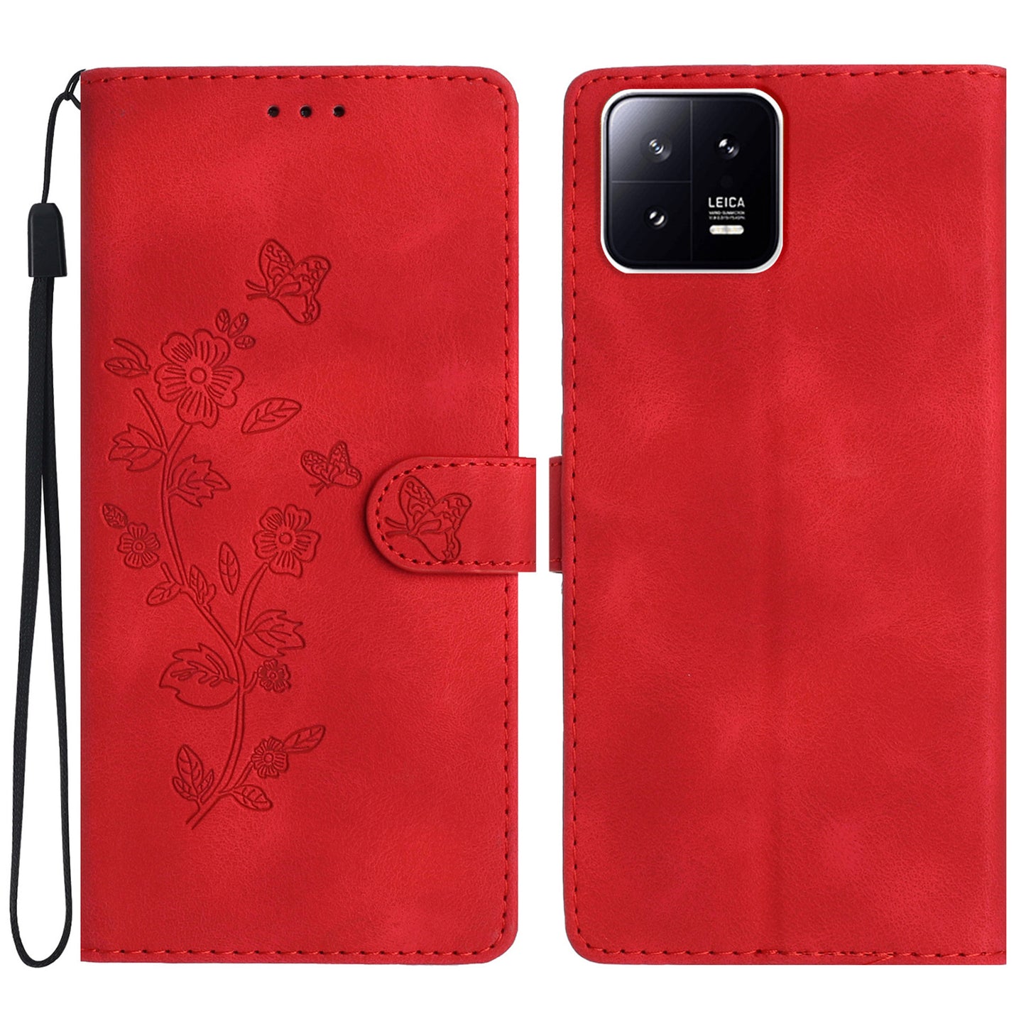PU Leather Wallet Case for Xiaomi 13 , Full Protection Flower Imprint Stand Phone Cover