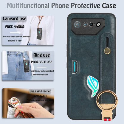 For Asus ROG Phone 7 5G Wristband Kickstand Phone Case PU Leather Coated PC+TPU Cover with Bottle Opener