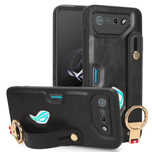 For Asus ROG Phone 7 5G Wristband Kickstand Phone Case PU Leather Coated PC+TPU Cover with Bottle Opener