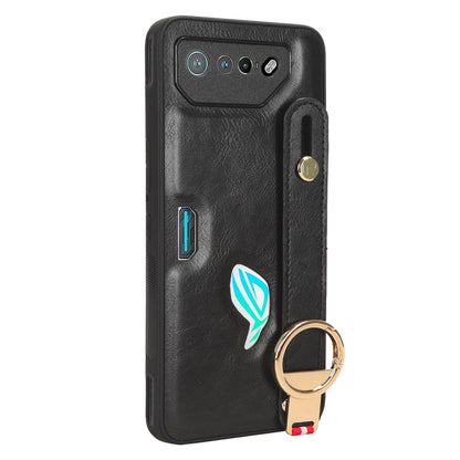 For Asus ROG Phone 7 5G Wristband Kickstand Phone Case PU Leather Coated PC+TPU Cover with Bottle Opener